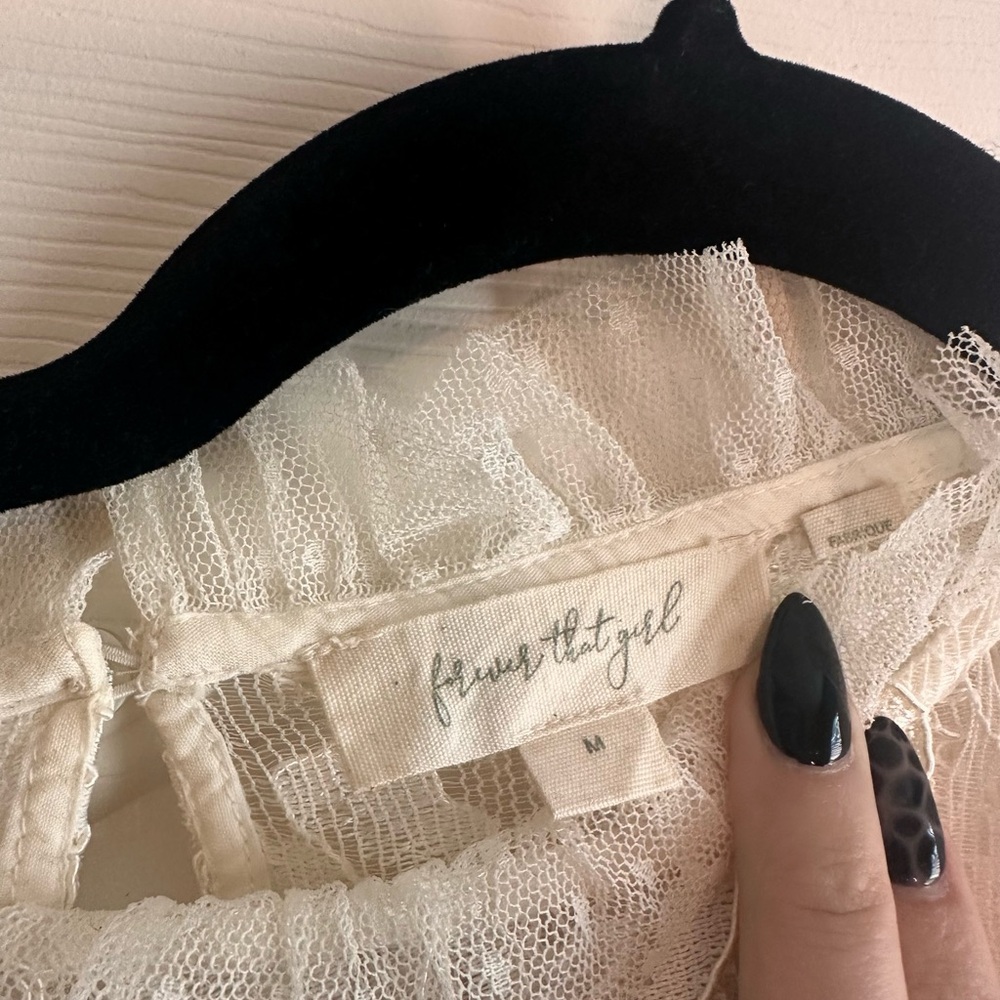 Forever That Girl Anthropologie Elegant White Lace Ruffle Top - Picture 3 of 7